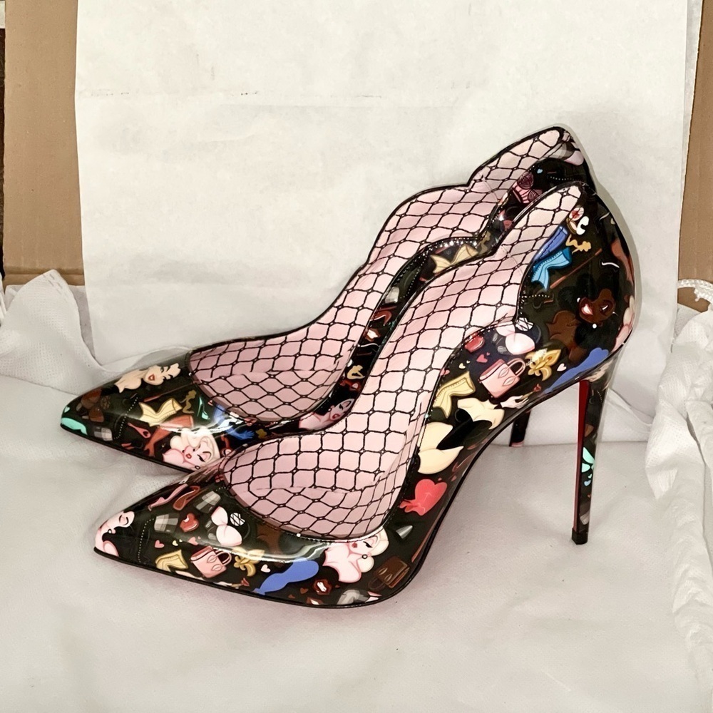 Christian Louboutin HotChick 100 pump Blk Patent Multi “Bored Lin Resille EU37.5 - Picture 4 of 14